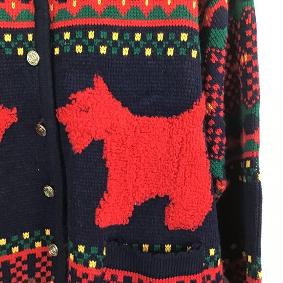 Vtg Tally-Ho Scotty Terrier Dog Cardigan Sweater Button Front Red Black Medium - Picture 4 of 12